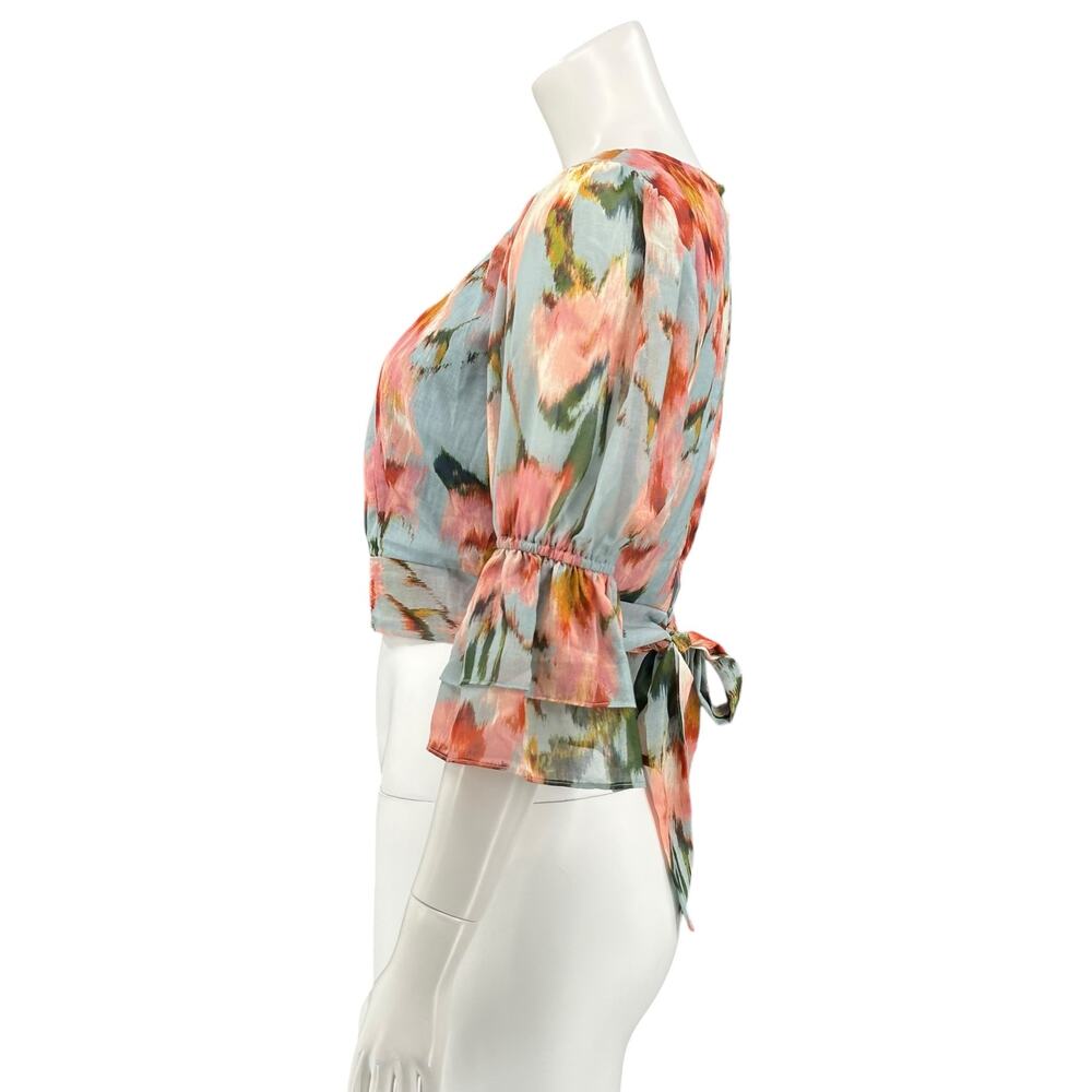 BTFL Life Top Womens Medium Multi Crop Abstract Watercolor Floral Open Back Boho - Picture 4 of 10
